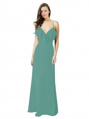 Shop Full Length Chiffon Bridesmaid Dress with Ruffled V-Neckline Montreal