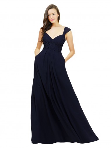 Shop Chiffon Bridesmaid Dress with Rouched Draped Bodice and Watteau Back Montreal