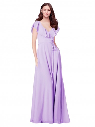Shop Flutter Sleeves V-Neck Chiffon Bridesmaid Dress Montreal