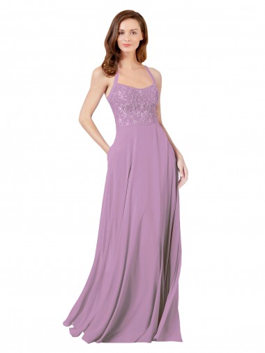 Shop Floral Detailed Chiffon Bridesmaid Dress with Keyhole Back Montreal