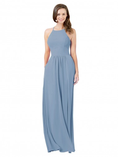 Shop Chiffon Bridesmaid Dress with High Halter Neckline Montreal