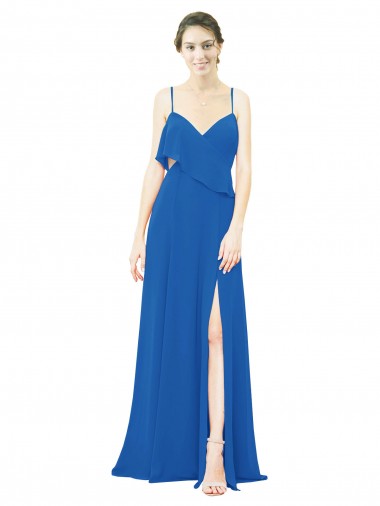 Shop Spaghetti Strap Chiffon Bridesmaids Dress with Asymmetrical Ruffle and Front Slit Montreal