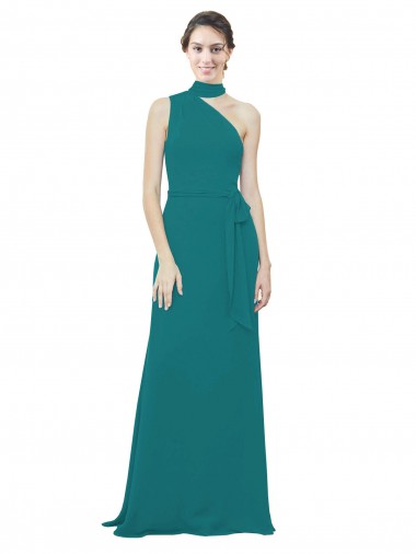 Shop One Shoulder Chiffon Bridesmaids Dress with Scarf Tie Neckline Montreal