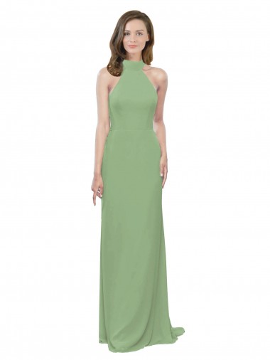Shop High Collar Halter Neck Chiffon Bridesmaid Dress with Long Back Tie Montreal