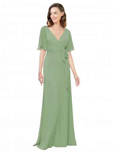 Shop Chiffon V-Neckline Wrap Bridesmaids Dress With Double Flutter Sleeve Montreal