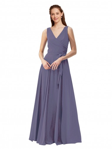 Shop V-Neck Long Draped A-Line Chiffon Bridesmaid Dress Montreal