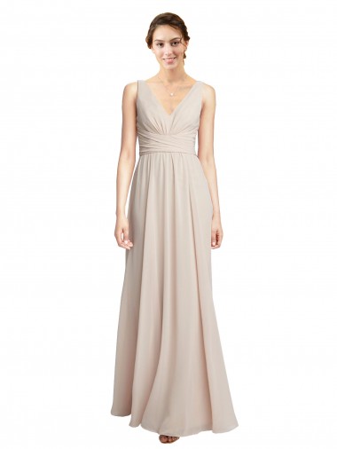 Shop Long V-Neck Chiffon Bridesmaids Dress with Double Straps Montreal