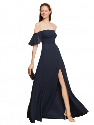 Shop Off the Shoulder Floaty Sleeves Chiffon Bridesmaid Dress / Prom Dress with High Slit Montreal