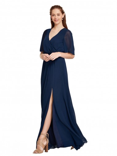 Shop V-Neck Plush Chiffon Bridesmaid Dress with Flutter Sleeves Montreal