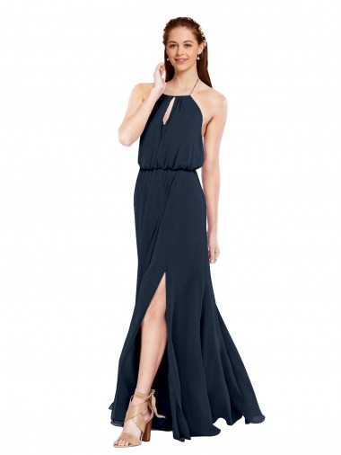Shop Grecian Style Halter Chiffon Bridesmaid Dress with Keyhole and Slit Montreal