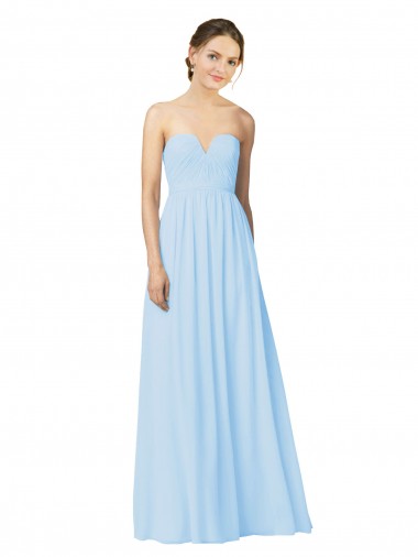 Shop Full Length Chiffon Bridesmaid Dress with Deep Sweetheat and Shirred Bodice Montreal