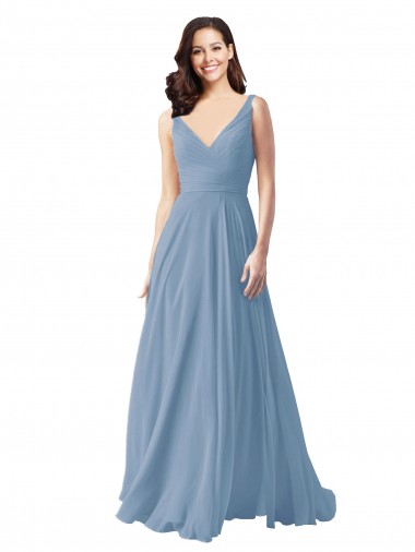Shop Long Chiffon V-Neck and Self Sash Bridesmaid Dress with Shirred Criss Cross Bodice Montreal
