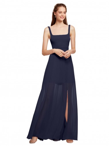 Shop Squre Necked Long Chiffon Bridesmaid Dress with Front Slit Montreal