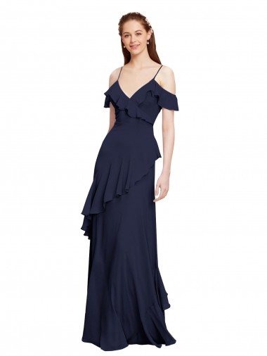 Shop Cascading Ruffles Long Chiffon Bridesmaid Dress with Cold Shoulder Montreal