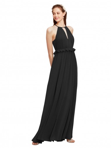 Shop Halter Neck Front Keyhole Chiffon Bridesmaid Dress with Shirred Waist Montreal