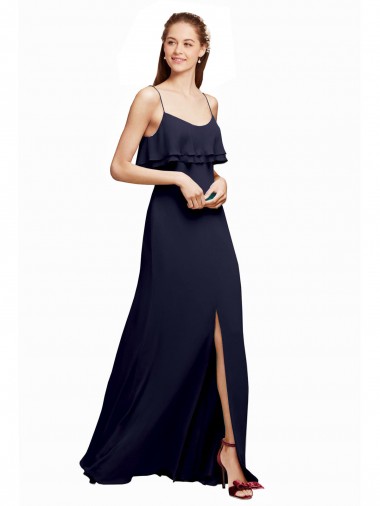 Shop Draped Long Chiffon Bridesmaid Dress with Straps and Layers Montreal