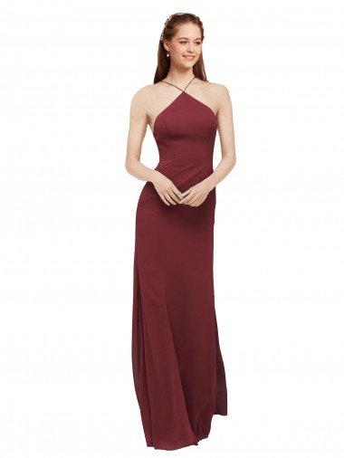 Shop High Halter Neck Long Chiffon Bridesmaid Dress with Low Scoop Back Montreal