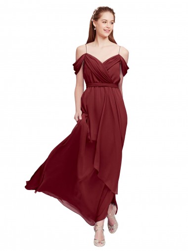 Shop Grecian Inspired Draped Off the Shoulder Long Chiffon Bridesmaid Dress Montreal