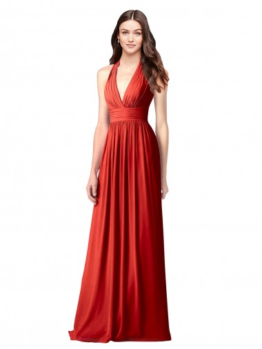 Shop Halter V-Neck A-Line Chiffon Bridesmaid Dress with Shirred Skirt Montreal