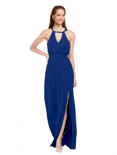 Shop High Keyhole Neck Long Chiffon Bridesmaid Dress with Slit Montreal