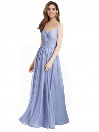 Shop Ruched Criss Over Bodice Chiffon Bridesmaid Dress with Lace Open Back Montreal
