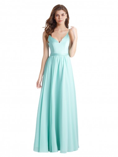 Shop Long V-Neck Chiffon Bridesmaid Dress with Satin Bodice Montreal
