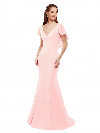Shop Fit and Flare Chiffon Bridesmaid Dress with V-Neck and Flutter Sleeves Montreal