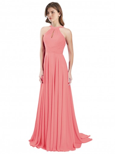 Shop Draped A-Line Chiffon Bridesmaid Dress with Halter Keyhole Neckline Montreal