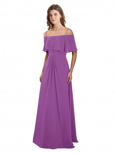 Shop Draped Off The Shoulder Chiffon Bridesmaid Dress with Spaghetti Straps and Ruffled Neckline Montreal