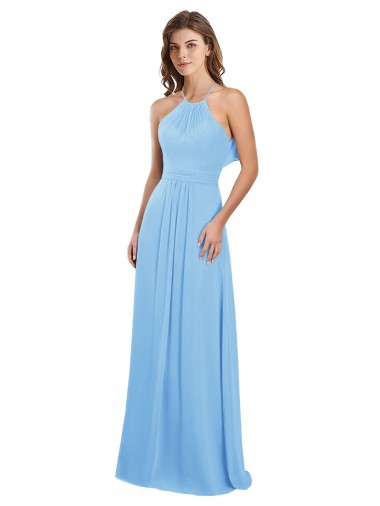 Shop Chiffon A-Line Bridesmaid Dress with Halter Neck and Ruffled Back Straps Montreal