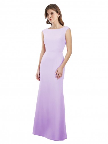 Shop Chiffon Column Bridesmaid Dress with High Round Neckline and Cap Sleeves Montreal