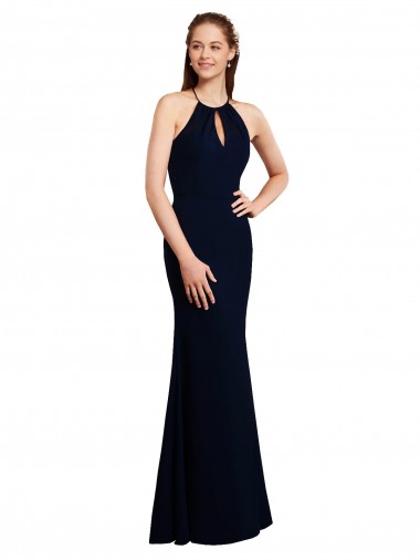 Shop Fluted Long Chiffon Bridesmaid Dress with Halter Neckline and Keyhole Montreal