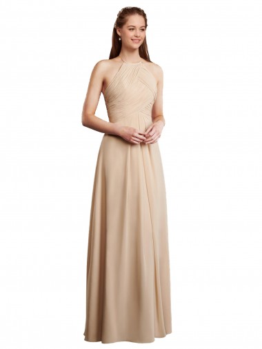 Shop Draped Halter Neck Long Chiffon Bridesmaid Dress with Tie Back Montreal