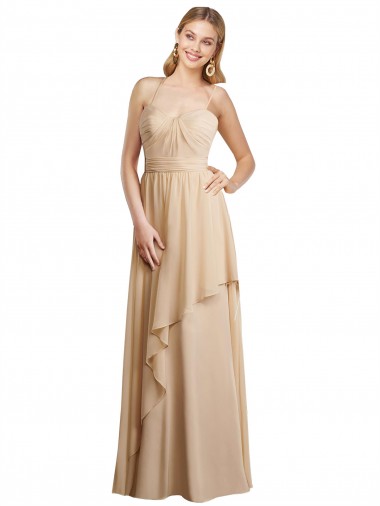 Shop Draped Long Chiffon A-Line Dress with Cascading Ruffles Montreal