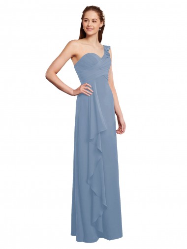 Shop Single Shoulder Strap Long Chiffon Bridesmaid Dress with Cascading Ruffles Montreal
