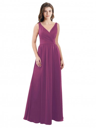 Shop Long Chiffon A-Line Bridesmaid Dress with V-Neck Wrap Bodice Montreal
