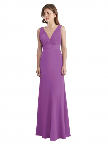 Shop V-Shaped Neckline Long Chiffon Bridesmaid Dress with Cascading Ruffles Back Montreal