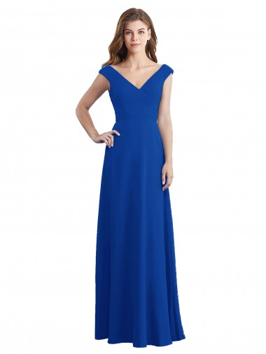 Shop Draped Shoulder V-Neck Long Chiffon Bridesmaid Dress Montreal