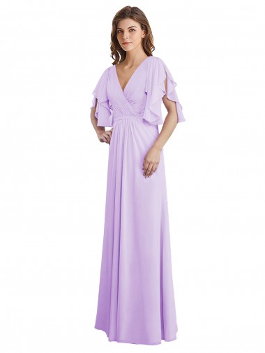 Shop A-Line Draped Chiffon Bridesmaid Dress with V-Neck and Split Sleeves Montreal