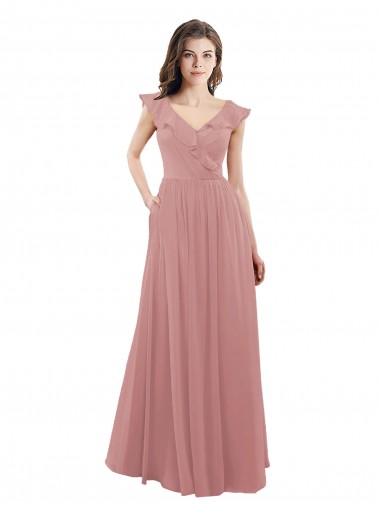 Shop Chiffon A-Line Bridesmaid Dress with V-Neck Wrap Bodice Montreal