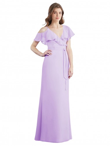 Shop Ruffled Neckline Cold Shoulder Long Chiffon Bridesmaid Dress Montreal