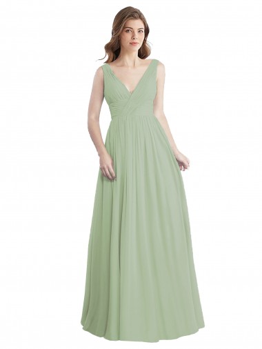 Shop V-Neck A-Line Long Chiffon Bridesmaid Dress with Draped Bodice Montreal