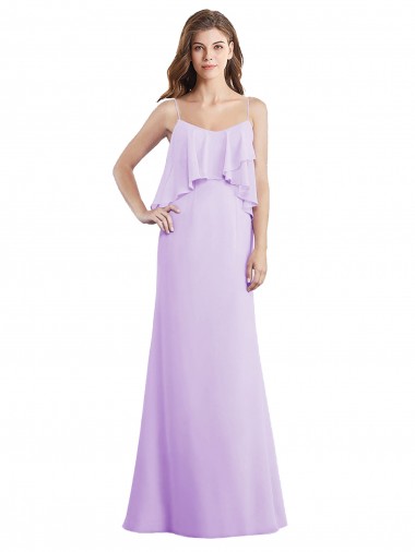 Shop Scoop Neck Long Chiffon Bridesmaid Dress with Cross Over Neckline Flounce Montreal