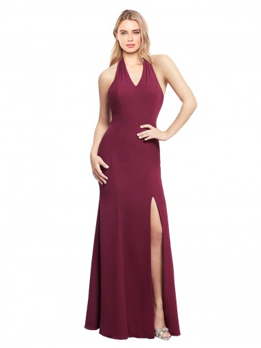Shop Chiffon Mermaid Bridesmaid Dress with Back Tie Halter Straps and Side Slit Montreal