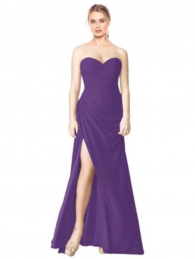 Shop Strapless Chiffon Bridesmaid Dress with Pleated Wrap Bodice and Side Slit Montreal