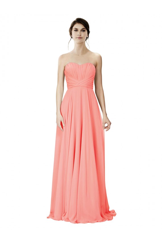 Strapless Chiffon Bridesmaid Dress with Ruched Sweetheart Neckline