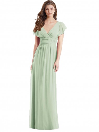 Shop Flutter Sleeves Draped Wrap V-Neck Chiffon Bridesmaid Dress Montreal