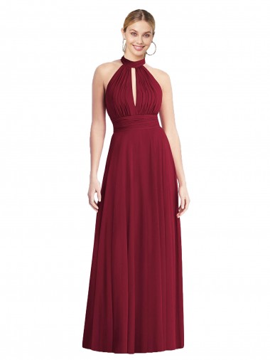 Shop High-Neck Open Back Shirred Halter Maxi Bridesmaid Dress Montreal