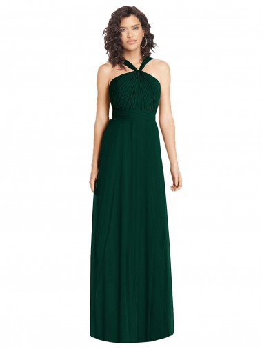 Shop Draped Halter Neck Long Chiffon Bridesmaid Dress with Low Back Montreal