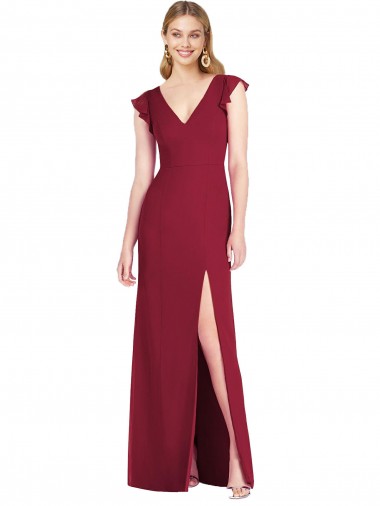 Shop Ruffled Sleeves Mermaid Chiffon Bridesmaid Dress with Front Slit Montreal